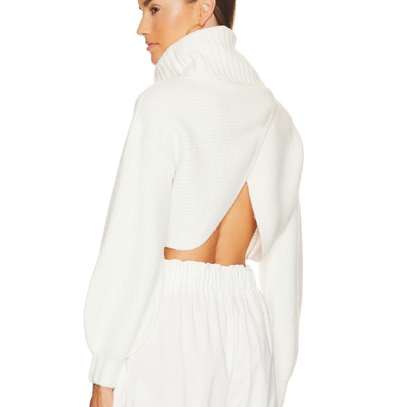 Michael Costello Sweaters - Michael Costello x REVOLVE Safia Peek A Boo Crop Sweater Ivory Ribbed Size Small